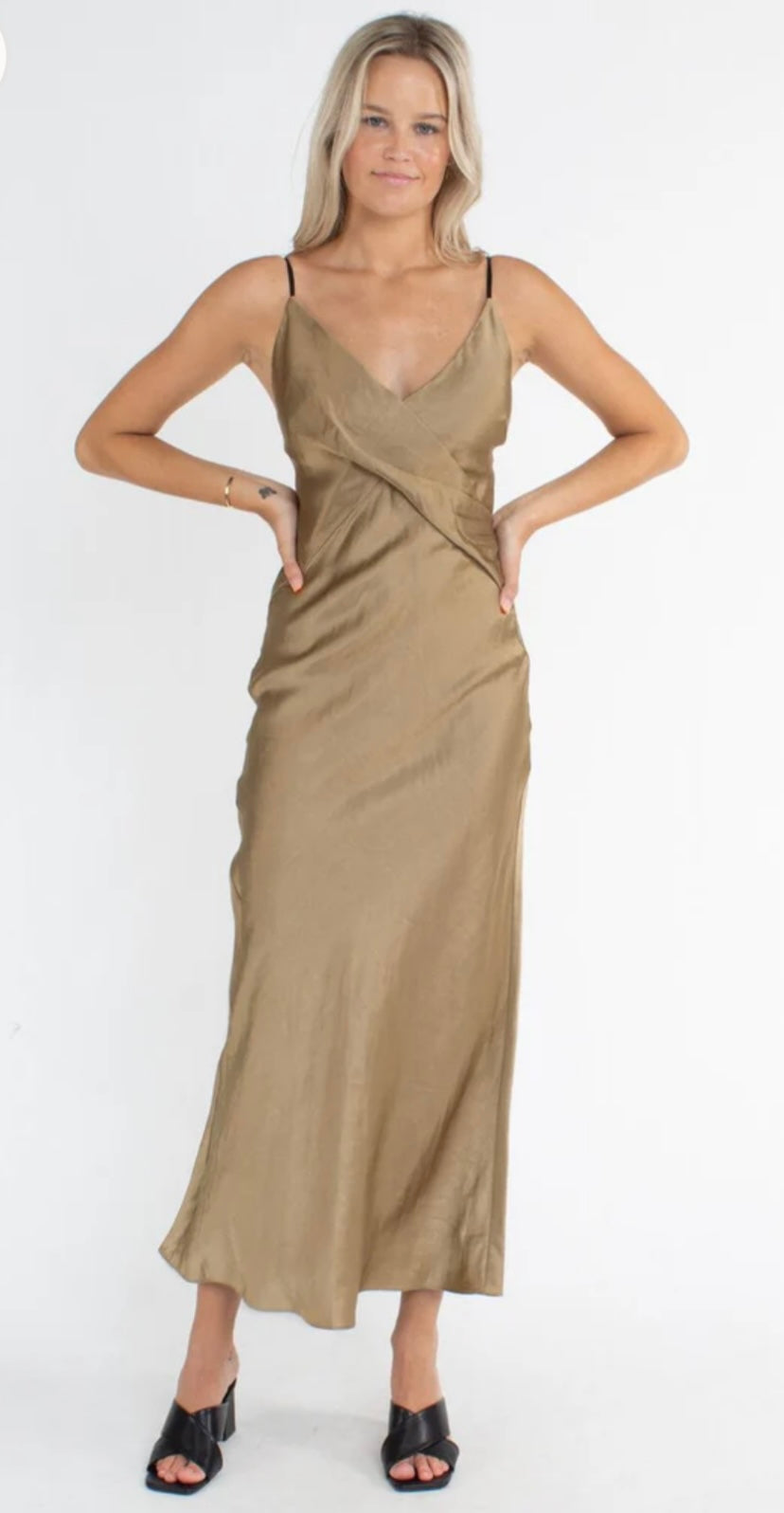 CHRISTOPHER ESBER KHAKI TWISTED CAMI DRESS SIZE 12