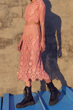 Load image into Gallery viewer, FOR LOVE &amp; LEMONS PINK LACE MIDI DRESS SIZE 6 NEW WITH TAGS
